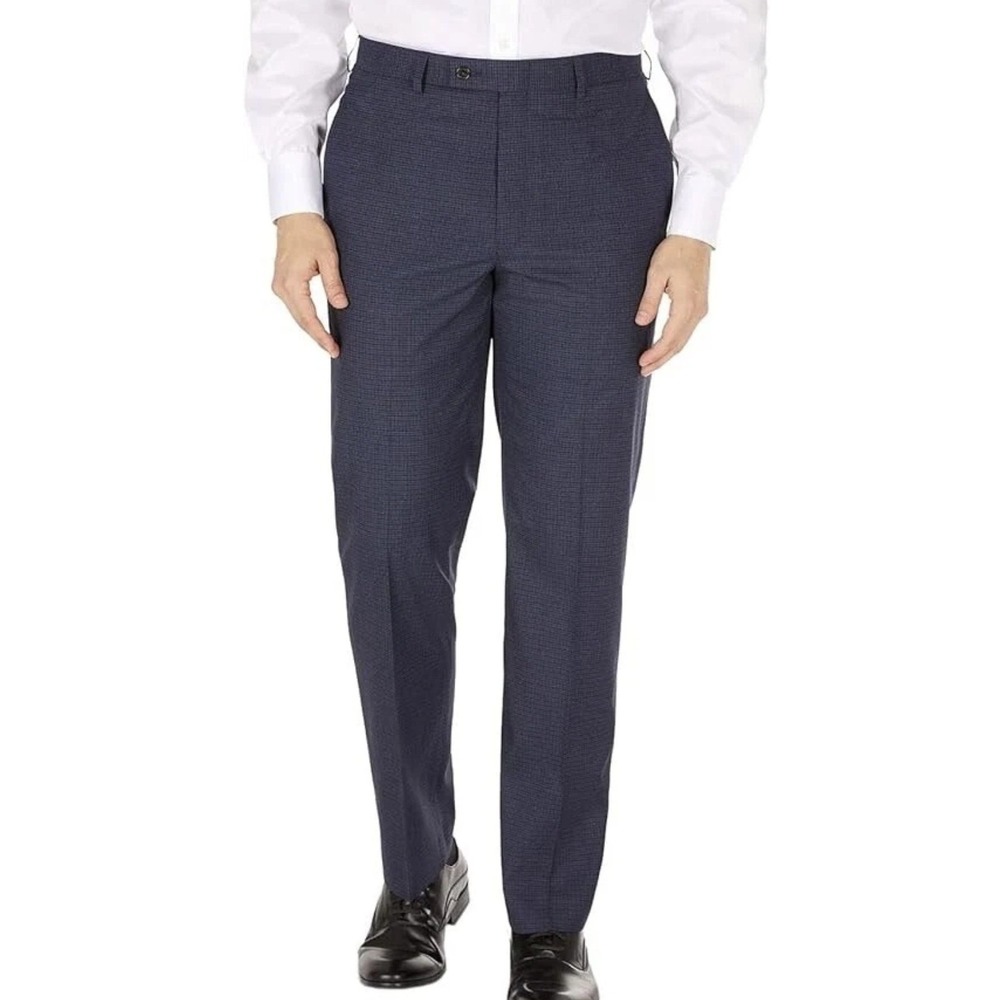 Lauren Ralph Lauren Wool Dress Pants Men 34x30 Navy Blue Micro Plaid Pleated NWT